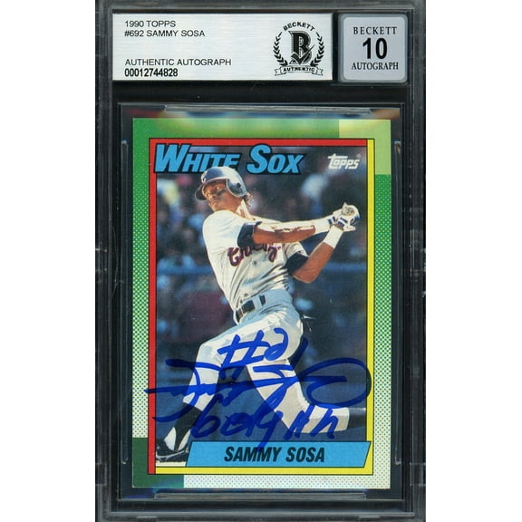 Sammy Sosa Autographed 1990 Topps Rookie Card #692 Chicago White Sox Auto Grade Gem Mint 10 "609 HR" Beckett BAS 192899