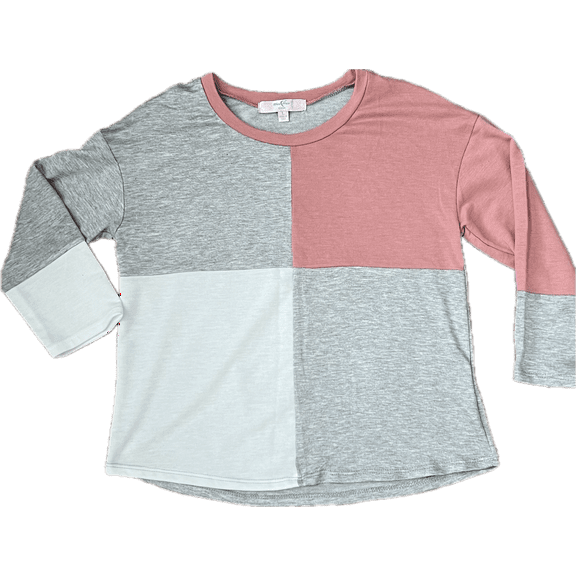 Moa Moa Big Girls Long-Sleeve Tee Size Large Heather Grey Blush Ivory