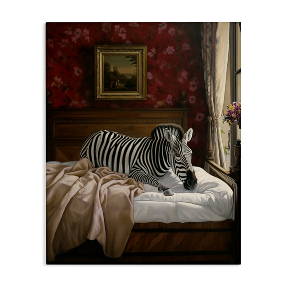 Stupell Industries Zebra on Regal Bed Animals Painting Wrapped Canvas Art Print Wall Art, 16 x 20