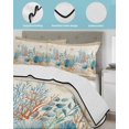 thumbnail image 3 of Quilts Queen Size Bedding Set, Starfish Coastal Reversible Summer Quilt 3 Pieces, Summer Ocean Coral Conch Seagrass Vintage Brown Lightweight Bedspreads Coverlets with 2 Pillow Shams for All Seasons, 3 of 5