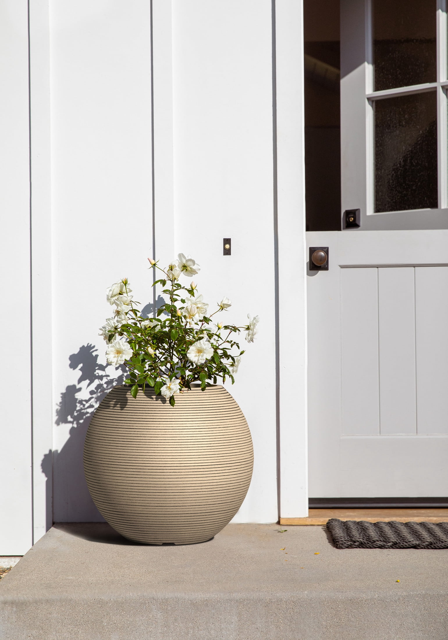 Veradek Strata Series Sphere Plastic-Stone Round Planter - Sand, 2 Pack
