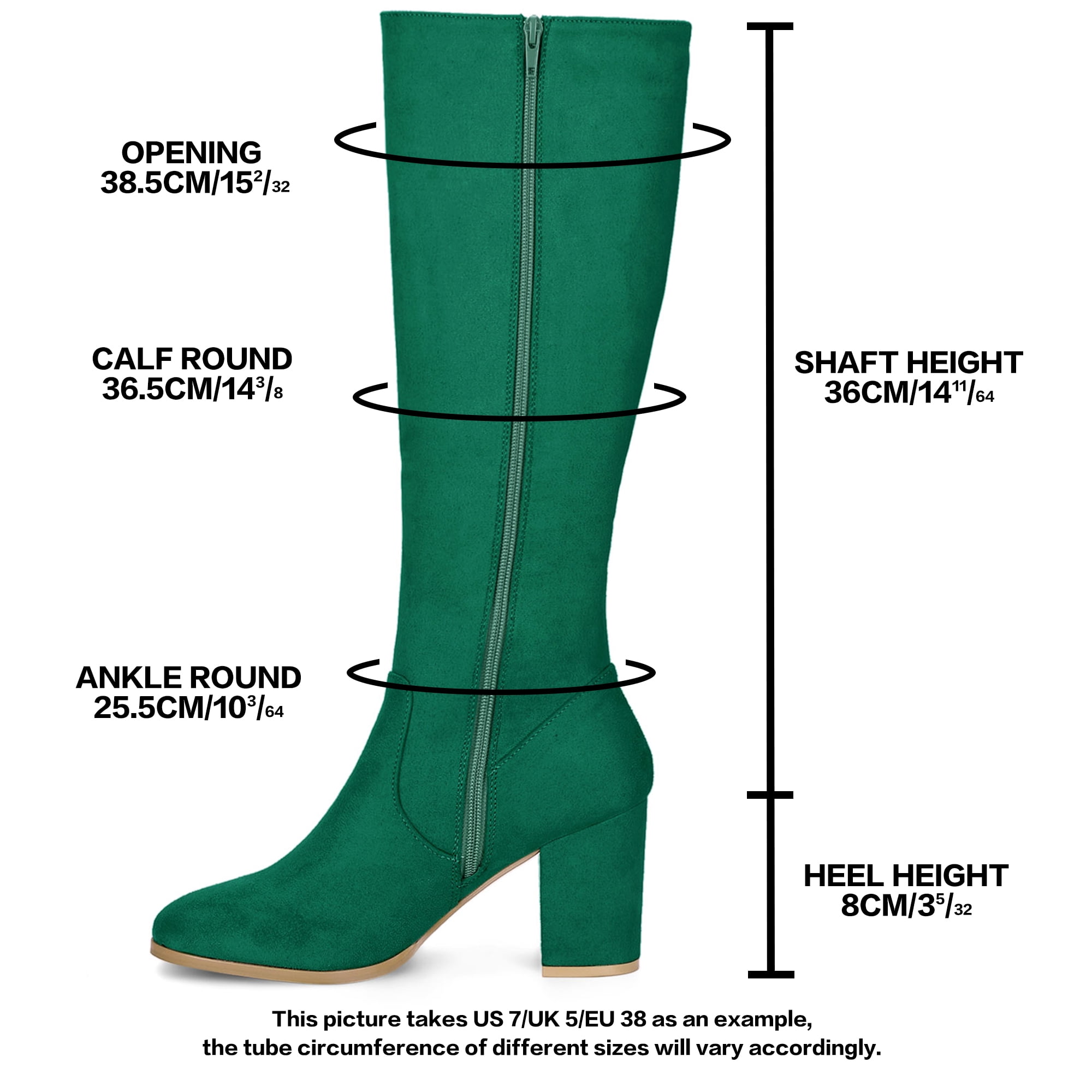DARING DIVA Women's Stylish Side Zipper Chunky Heel Knee High Boots Emerald Green 6.5
