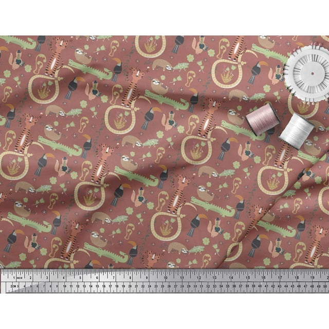 Soimoi Satin Silk Fabric Floral,Bird & Animals African Print Fabric by Yard 42 Inch Wide