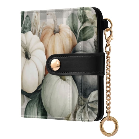 Qxltty Gingham Pumpkins Ladies Wallet Rfid Slim Thin Compact Credit Card Women Wallet Zipper Coin Pocket and ID Window for Female Gifts