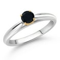 thumbnail image 2 of Gem Stone King 10K White and Yellow Gold Black Onyx Solitaire Engagement Ring for Women (0.22 Cttw, Gemstone December Birthstone, Round 4MM, Size 7), 2 of 4