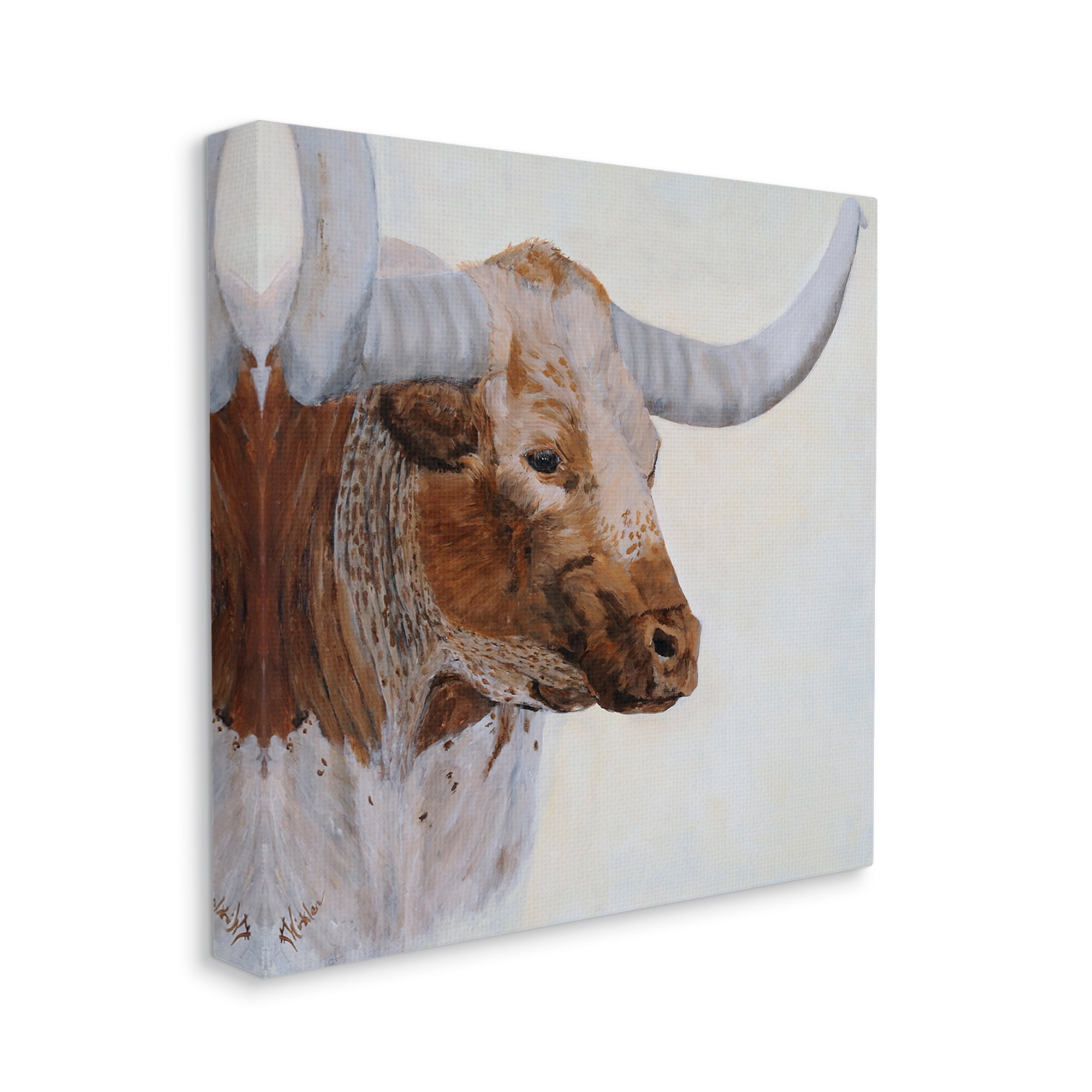 Stupell Rural Longhorn Cow Face Portrait Animals & Insects Painting Gallery Wrapped Canvas Print Wall Art