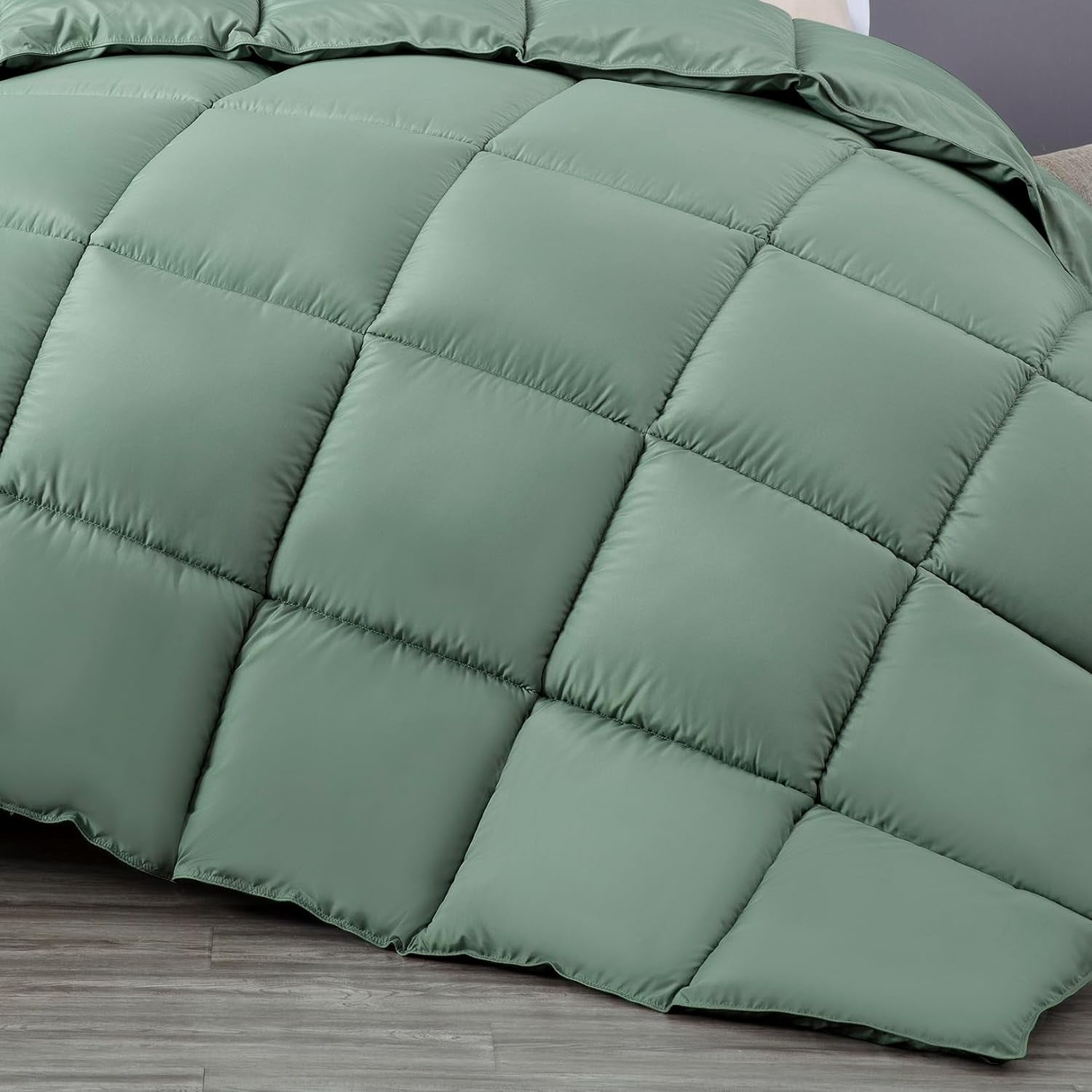 Chezmoi Collection All Season Queen Size Down Alternative Comforter - Plush Microfiber Fill - Box Stitch Quilted - Duvet Insert with Corner Tabs (Full/Queen, Sage Green)