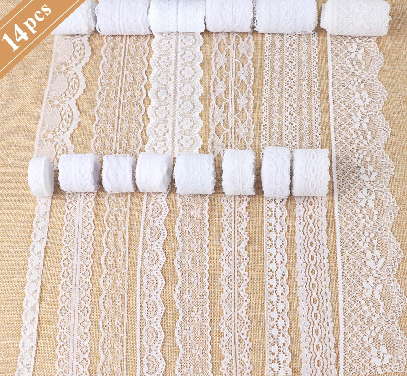 46 Yards White Lace Ribbon 14 Rolls Vintage Lace Trims 0.6 to 2.1 inch Ribbon Laces with Assorted Pattern for Sewing, Crafts, Wedding Decor, Flower Ribbons, 3.28 Yards Each