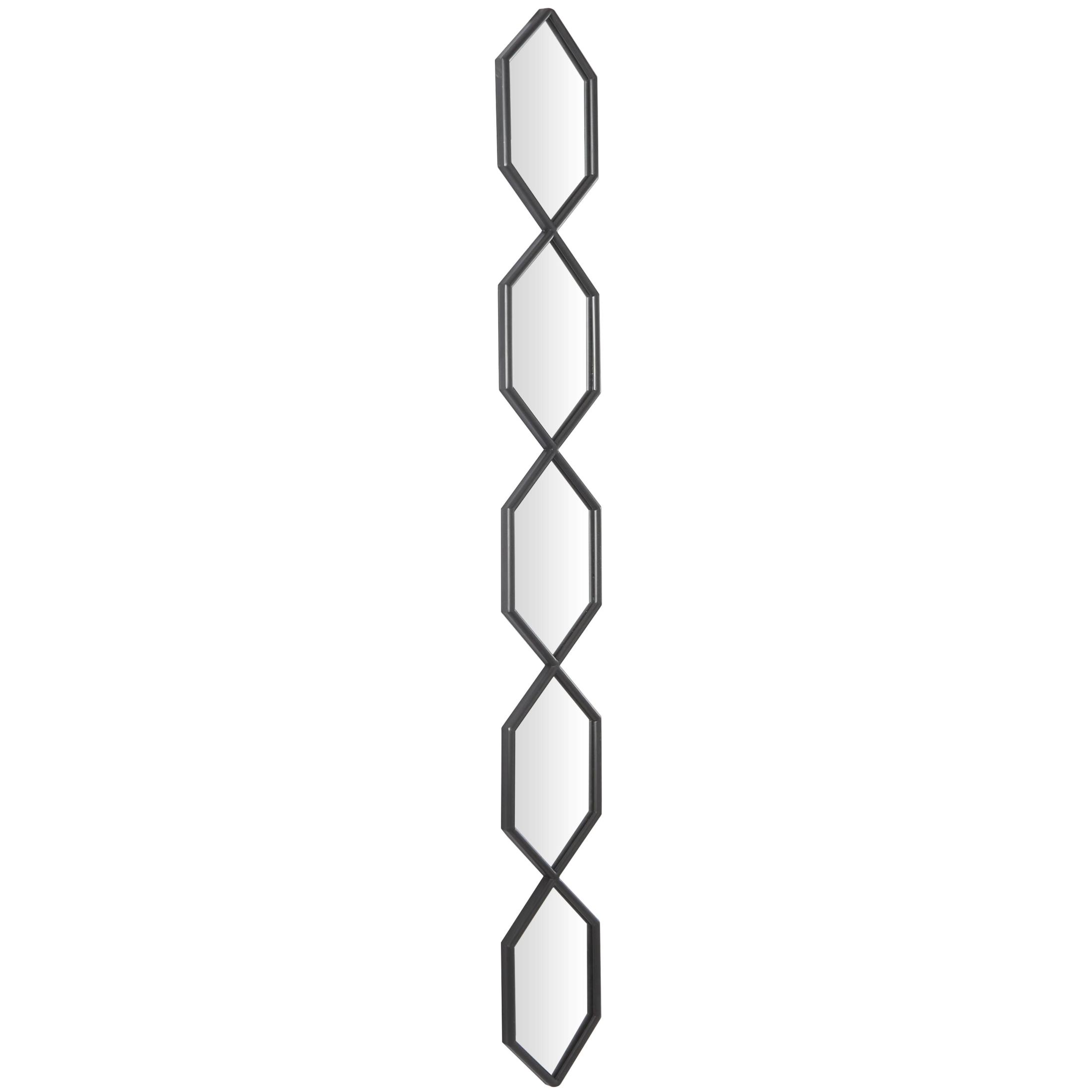 DecMode 7" x 59" Black Slim Stacked Chain 5 Layer Geometric Wall Mirror with Trellis Pattern