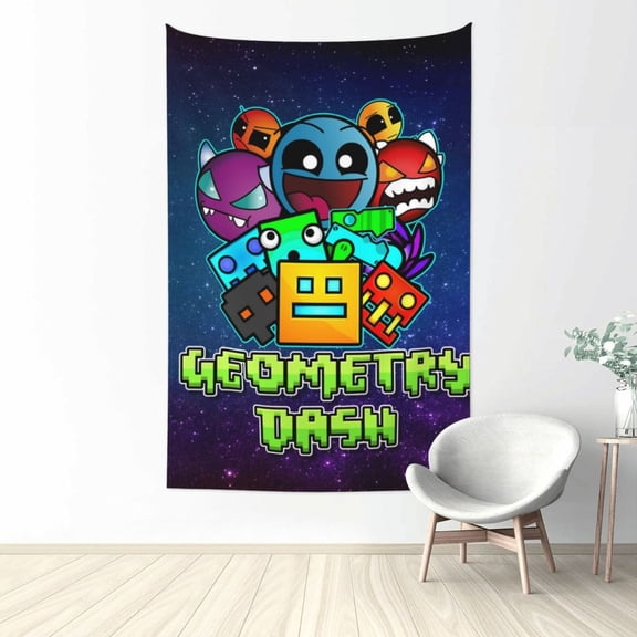 Geometry Dash Tapestry Wave Wall Hanging Home Decoration Wall Blanket Dormitory Living Room Bedroom Backdrop Poster (60x40 In)