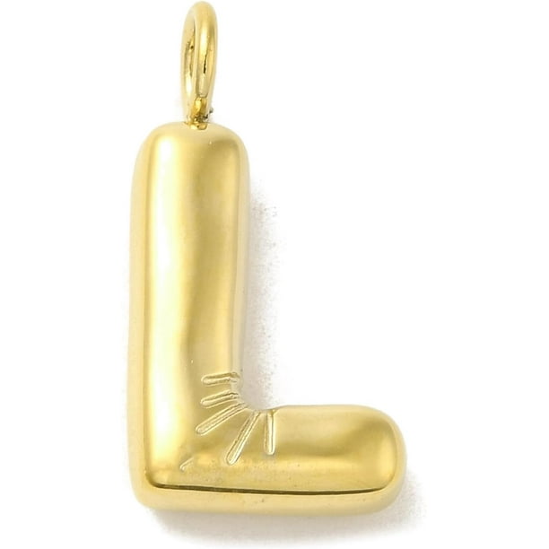 1 colgante con forma de letra de globo, de acero inoxidable 304, chapado en oro auténtico de 14 quilates.