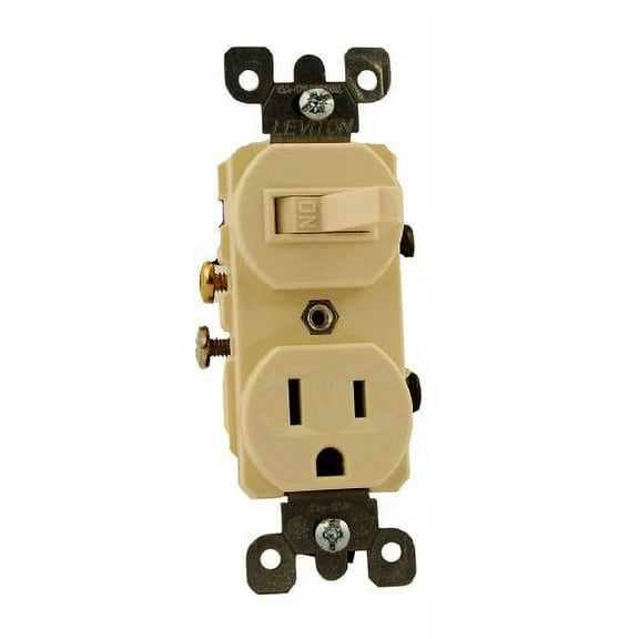 Leviton 5225 15 Amp, 120 Volt, Duplex Style Combination Single Pole Switch/Receptacle, Grounding, Almond