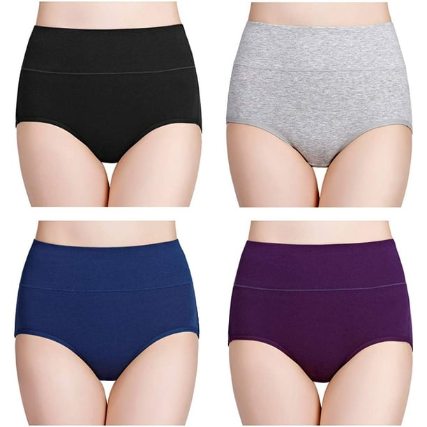 Women's High Waisted Cotton Underwear Ladies Soft Full Briefs Panties  3-pack 
