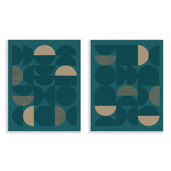 Stupell Industries Minimalist Teal Geometric Abstract Painting Unframed Art Print Wall Art, 11 x 14, Set of 2