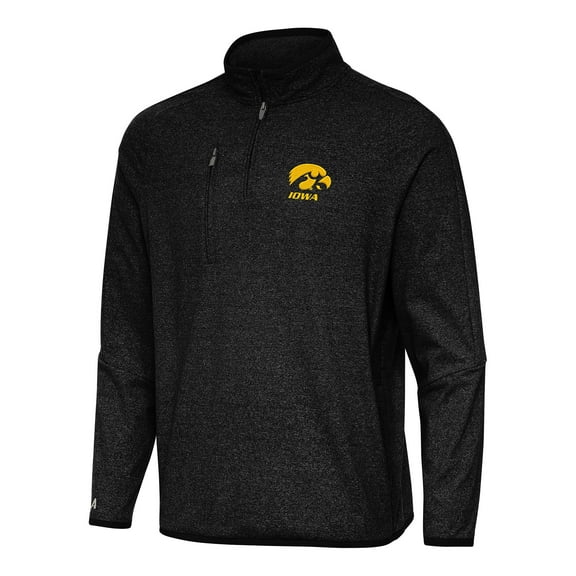 Men's Antigua Heather Black Iowa Hawkeyes Certain Quarter-Zip Tri-Blend Sweatshirt