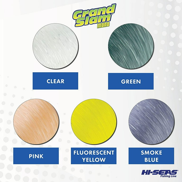 HI-SEAS Grand Slam Monofilament Fishing Line - Strong & Abrasion Resistant  in Clear, Pink, Green, Smoke Blue, Fluorescent Yellow Freshwater 