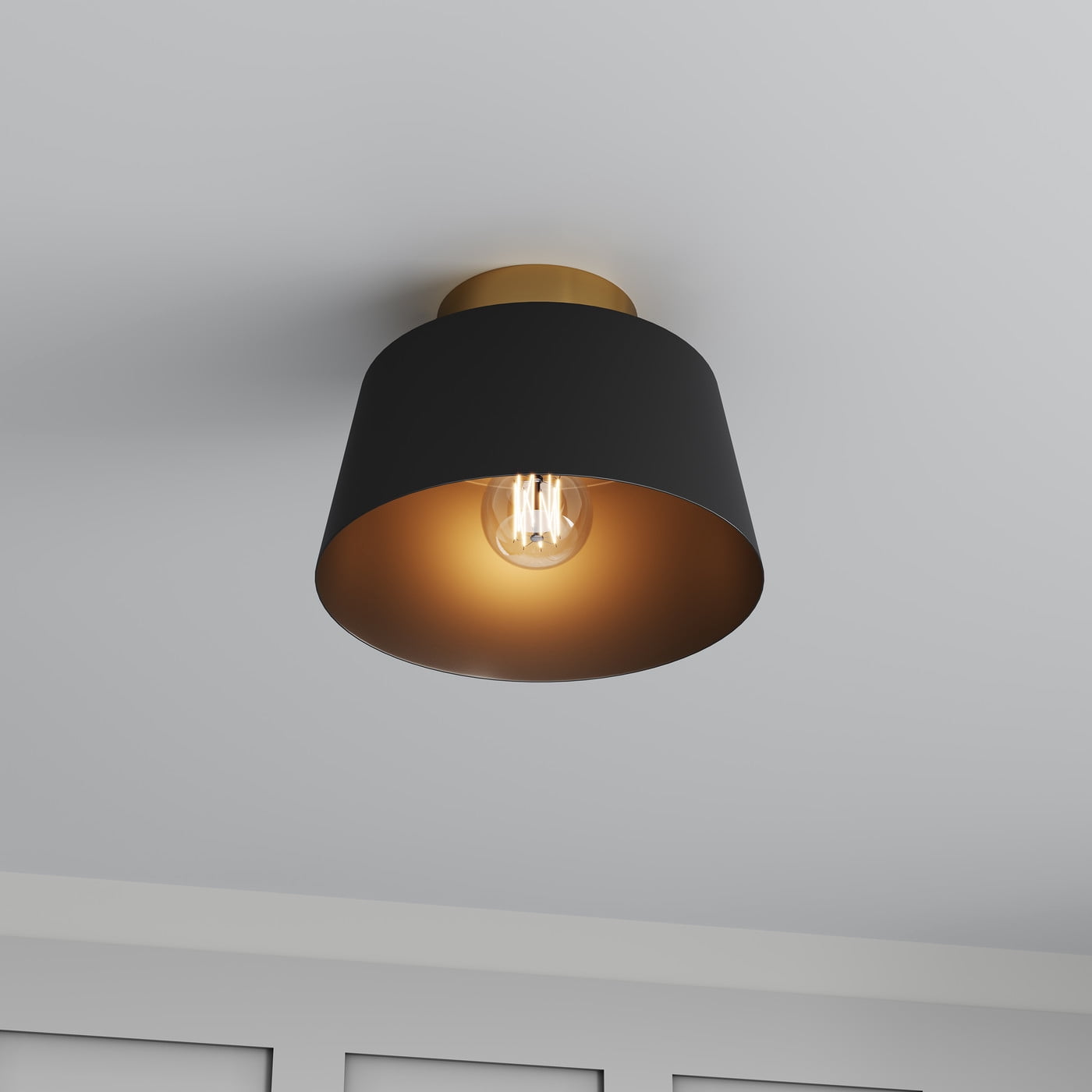 Aiwen Semi Flush Mount Ceiling Light Fixture Drum Light With Black Metal Shade Modern Lighting For Bedroom Hallway Living Room
