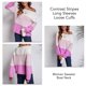 thumbnail image 5 of Suéter de manga larga para mujer, Top con cuello barco a rayas de Color contrastante, Jersey holgado, prendas de punto, color rojo rosa L, 5 of 6