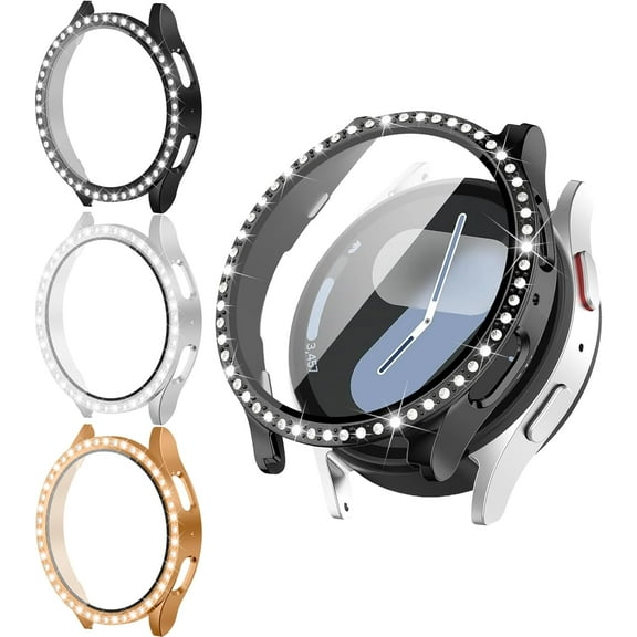 XIHAMA 3 Pack Bling Case for Samsung Galaxy Watch 7 Screen Protector 40mm 44mm for Women,Hard PC Glitter Crystal Diamond Cover Full Protection Protective Bumper for Samsung Galaxy Watch 7 Case 40 44 m