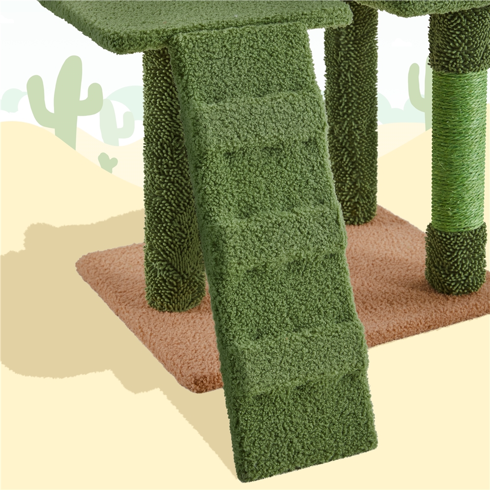 Yaheetech 59.3'' Cactus Cat Tree with Condo, Basket & 3 Scratching Posts, Green/Brown