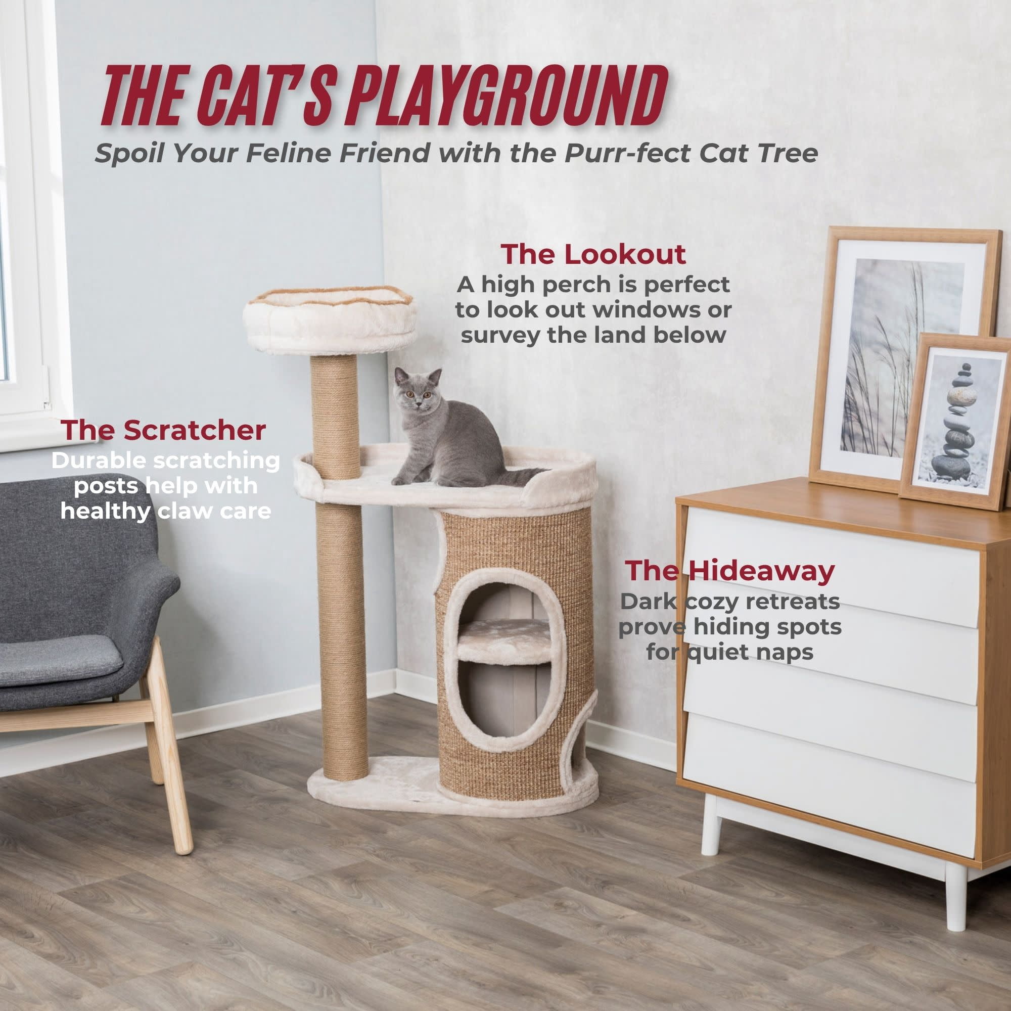 TRIXIE Falco Plush & Sisal 2-Level 46" Cat Tree, Scratching Posts & 2-Story Condo, Brown