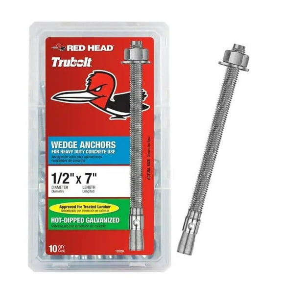 RedHead Wedge Anchor Hot Dipped Galvanized Steel - Concrete Fastener - 10 Pack, 1/2 In. x 7 In.