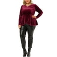 thumbnail image 2 of Agnes Orinda Women's Plus Size Festival Party Velvet Curvy Fall Winter Babydoll Blouse 1X Burgundy, 2 of 7