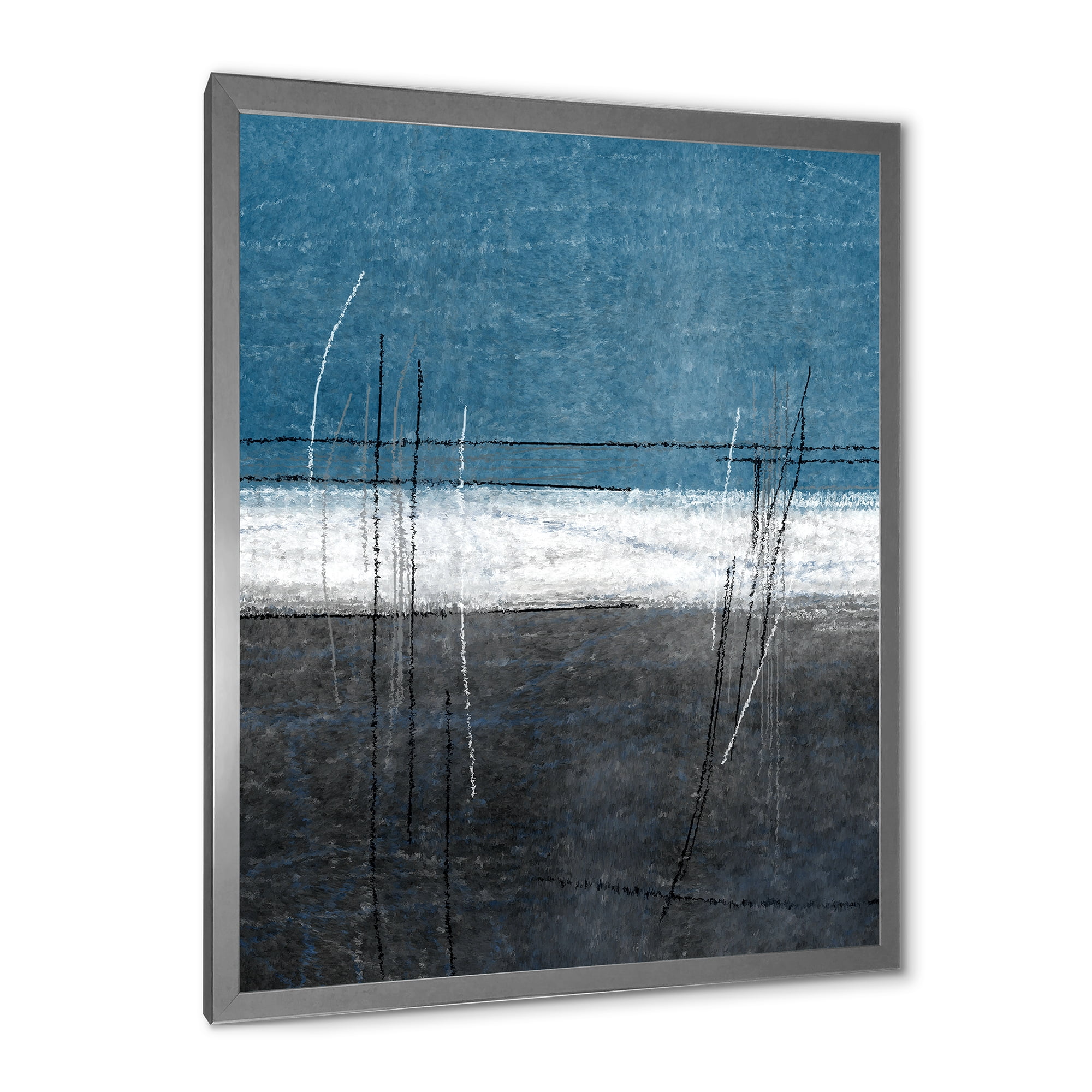Designart 'Grey Meet Teal Abstract Art' Modern Framed Art Print