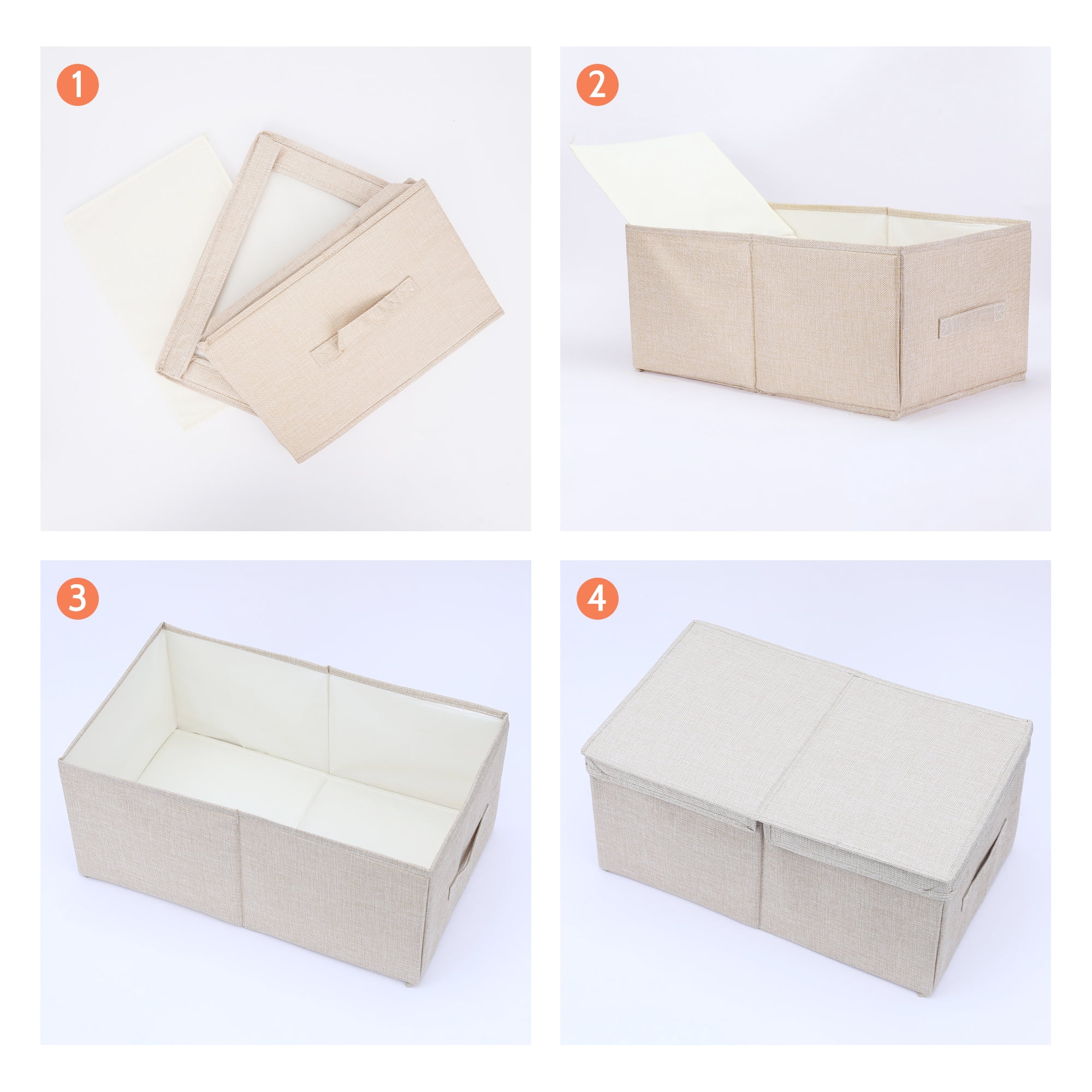 Unique Bargains Fabric Storage Bin Cube with Lid and Handle Beige 16*9.5*7in