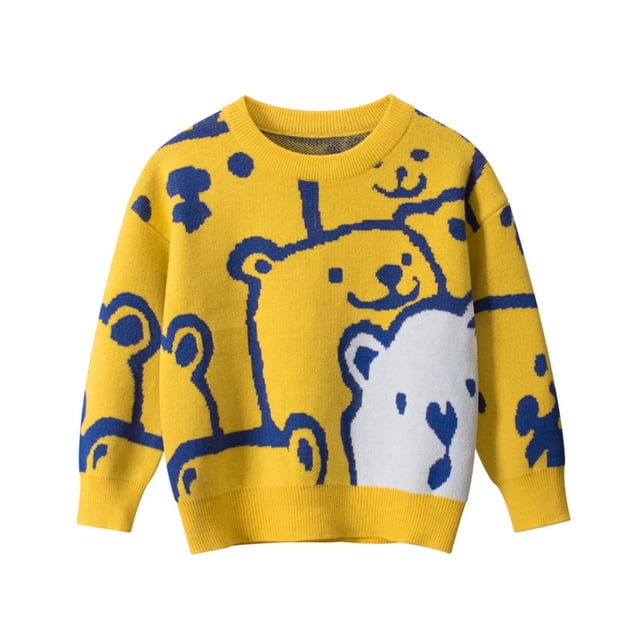 YOUSNH Tricot pour Garçons Tout-Petits Col Rond Ours Chandail pour Enfants Garçons Hauts Jaune 4-5 Ans