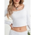 thumbnail image 5 of Liacowi Women’s Two Piece Pajamas Long Sleeve Lace Trim Crop Tops and Shorts Set Loungewear, 5 of 9