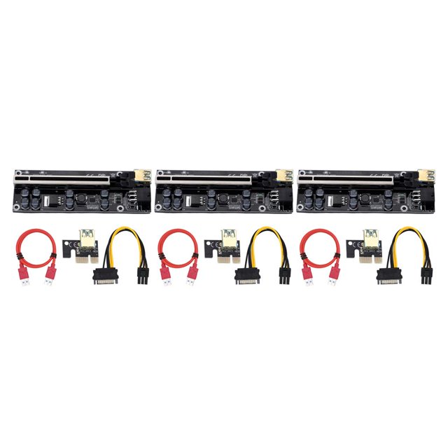 stanreset PCI-E 1x to 6x USB3.0 Extender Card Board Portable Desktop PC Mining Adapter Cable Electric Equipment Accessories Black Slot Red Cable 3Set