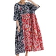 thumbnail image 1 of Vestido de talla grande para mujer Hojas de impresión Color de empalme Vestido largo maxi con v Abanopi Vestido, 1 of 7