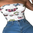 thumbnail image 1 of Women Sexy Vest Wrapped Tube Top Butterfly Print Slim Fit Strapless Tops, 1 of 7