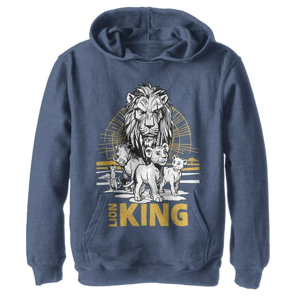 Boy's Lion King Savannah Sunset Crew  Pull Over Hoodie Navy Blue Heather Small