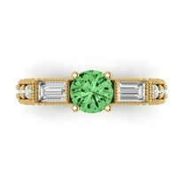 2.33 ct Round Cut Simulated Green Diamond Three-Stone Engagement Ring for Women in 18K Yellow Gold