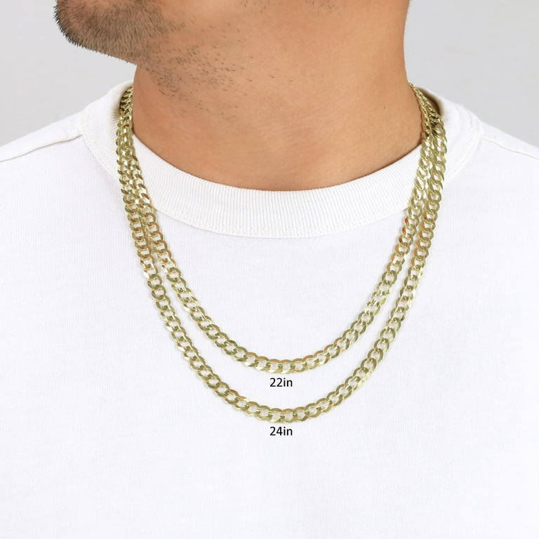 Nuragold 10k Real Yellow Gold Solid Cuban Curb Link 7mm Chain