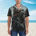 thumbnail image 2 of Vsdgher Surreal Panda Warrior Print Men's Hawaiian Shirts Button Down Tropical Holiday Beach Shirts Vacation Clothes,Large, 2 of 7