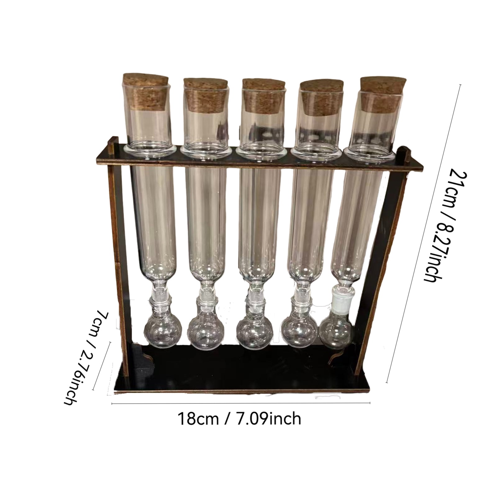 Plyzle Glass Cigar Humidifier - Retro Style with Metal Stand & 5 Glass Vials (Cork Stoppers), Complete Set for Cigar Care & Home Bar (7.09 x 2.76 x 8.27 in)