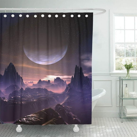 YUSDECOR Fiction Alien Planet 3D Rendered Computer Artwork Science SciFi Galactic World Bathroom Decor Bath Shower Curtain 60x72 inch
