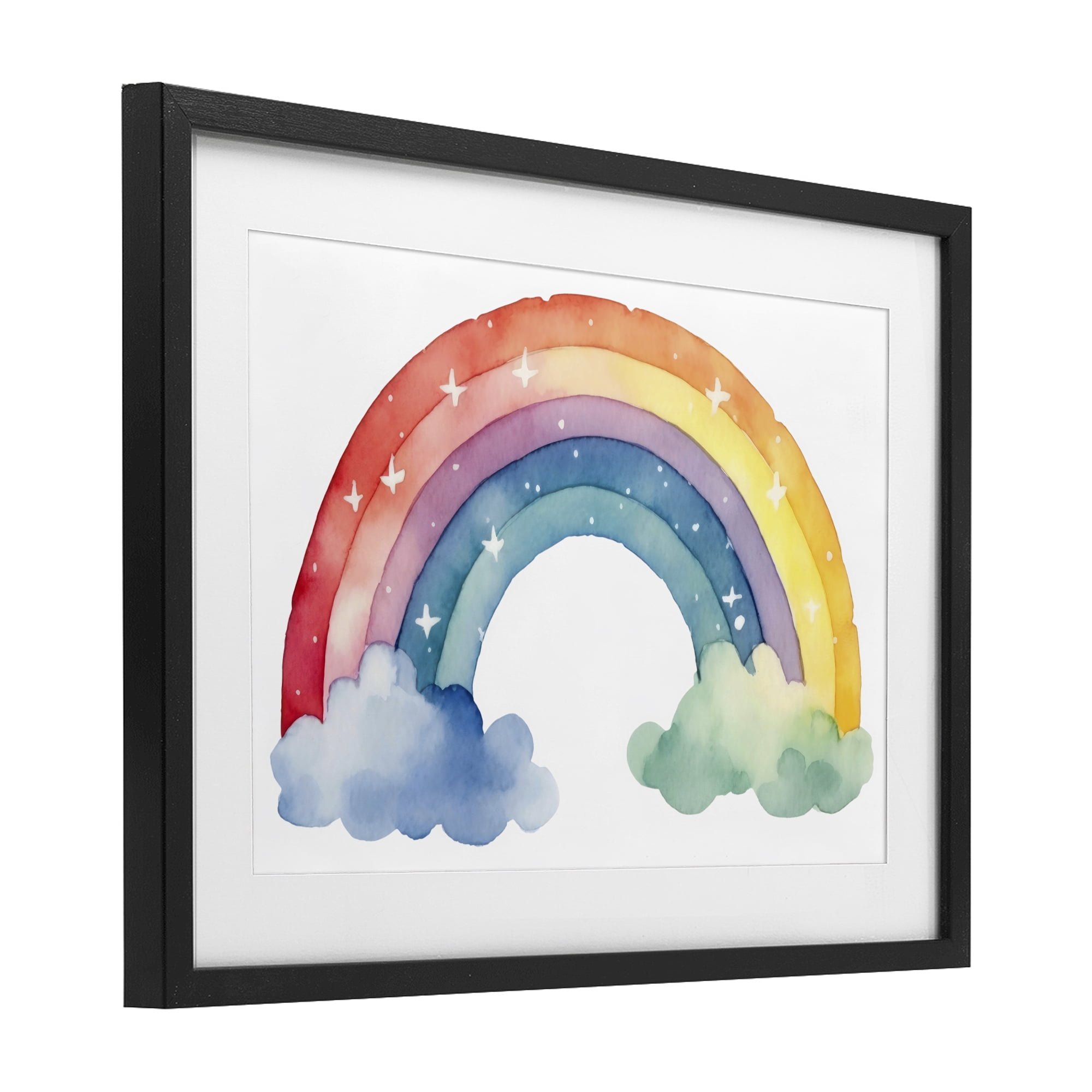 Stupell Industries Colorful Rainbow with White Stars Black Framed Print Under Glass, design by Creative Studio