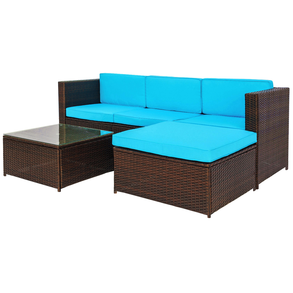 Outdoor Sectional Sofa Set, 5-Piece PE Rattan Patio Furniture with Corner Chairs, Ottoman, Wicker Patio Balcony Furniture Set, Lawn Conversation Sets for Backyard Porch Garden Balcony, JA2591 - image 3 of 8