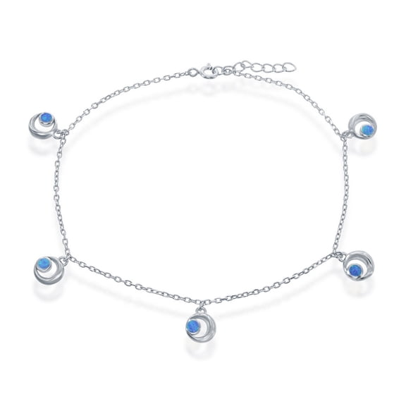iJewelry2 Sterling Silver Blue Opal Crescent Moon Charms Anklet