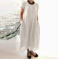 thumbnail image 2 of UPPADA Summer Dresses for Women Maxi, Womens Summer Short Sleeve Dresses Solid Crewneck Casual Long Dress with Pockets, 2 of 6