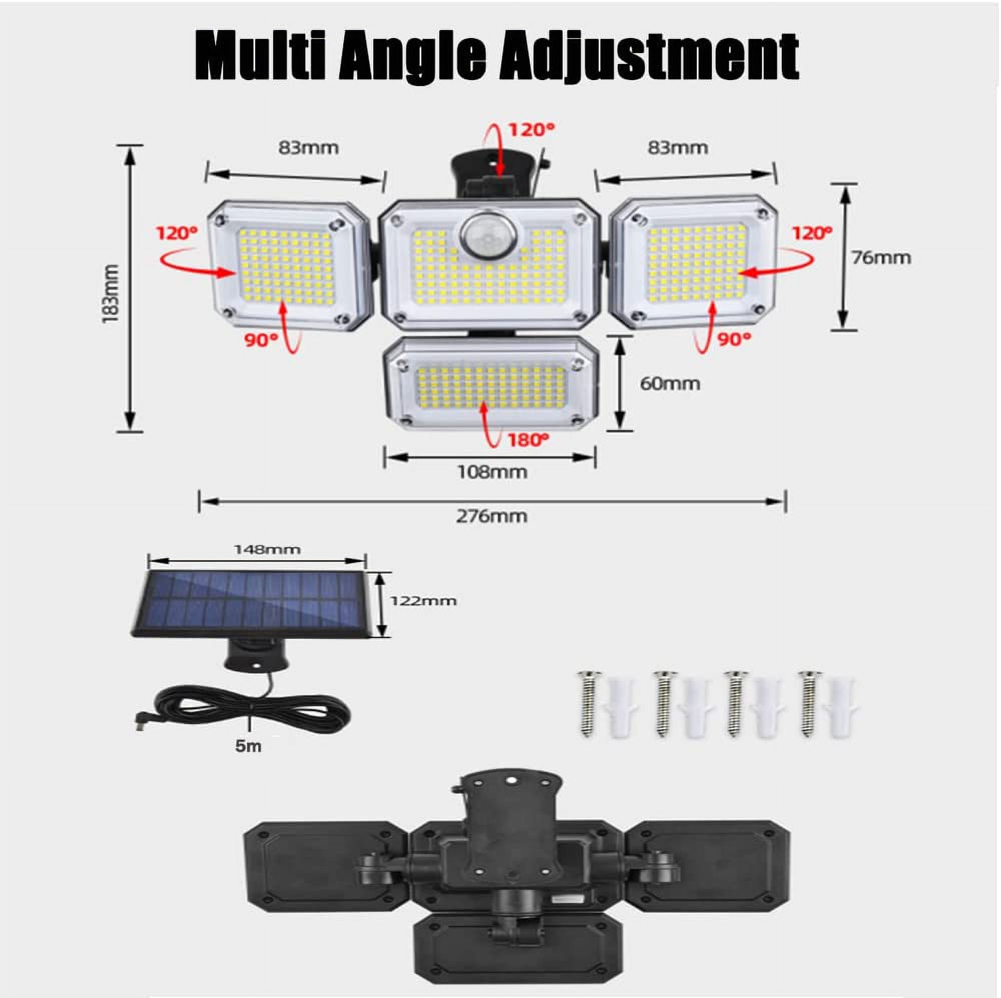 2Pack Solar Outdoor Lights, 3000LM Motion Sensor Outdoor Light IP65 Waterproof 4 Heads 270°Wide Angle 6500K Solar Powered Security Flood Lights for Outside Garage Patio Yard with 3 Modes