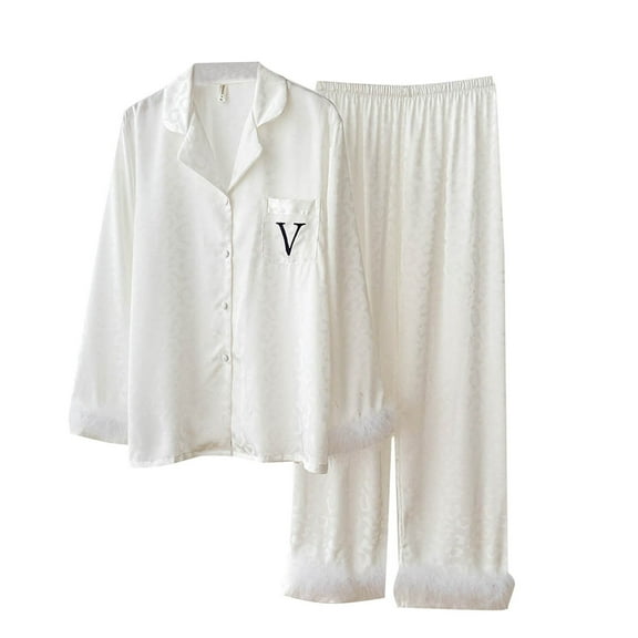 Arlun Leopard Printed Pajama Sets for Women 2 Piece Pajamas Long Sleeve Lapel Button down Shirts and Baggy Elastic Waited Long Pants Thin Soft Comfy Breathable Pjs Sets Sleepwear White XL