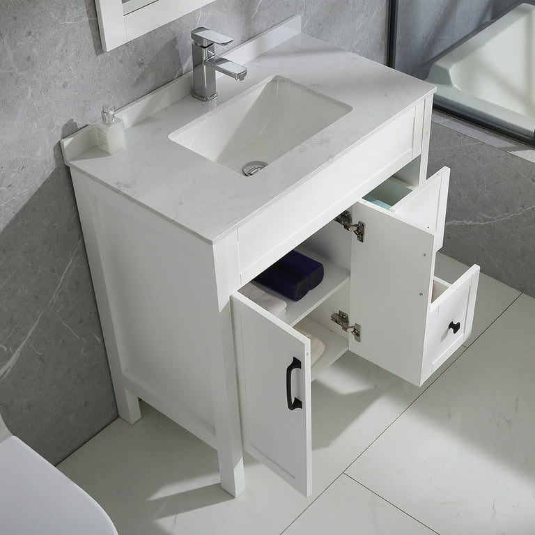 32 White Corner Sink Vanity Travertine Stone Top Bathroom Single