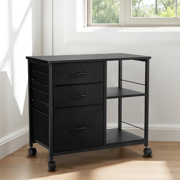 CAFORKP Black Mobile Storage Cart with 3 Fabric Drawers & 2 Display Shelves