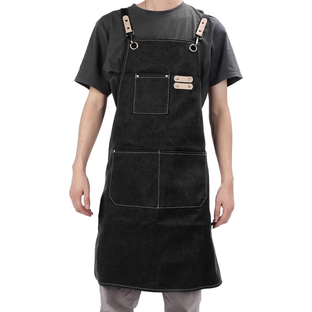 Canvas Adjustable Cross Back Apron Kitchen Cooking Apron with Pockets for Nail Art BBQ Cosmetics