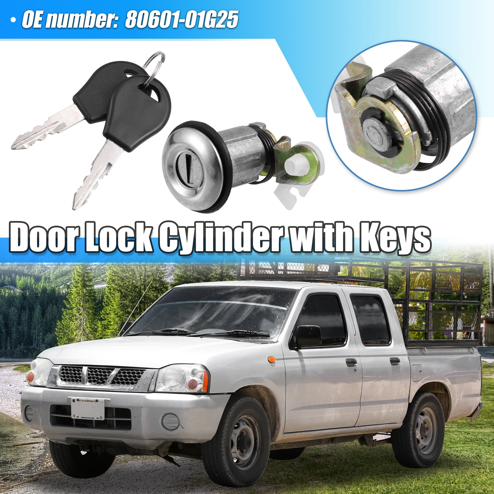 Unique Bargains Left Right Door Lock Cylinder 2 Keys for Nissan Pickup D21 1984-1998